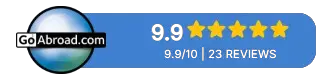 GoAbroad badge showing Eco Caminhos volunteer program rating of 9.9 out of 10 based on reviews