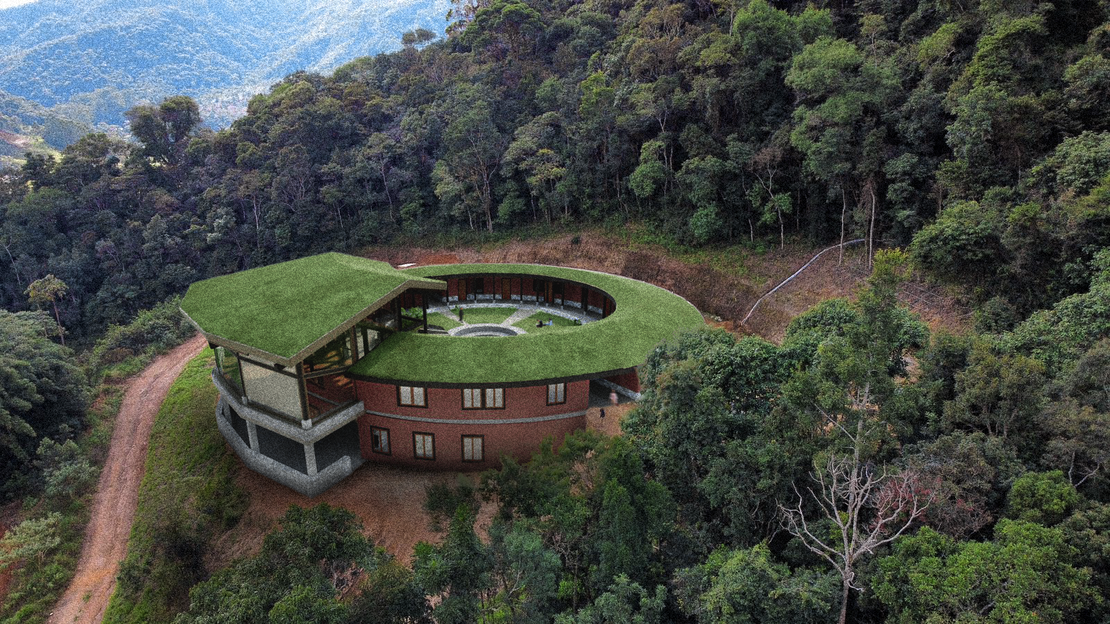 Central permaculture hub project at Eco Caminhos where volunteers participate in sustainable farming and ecological education.