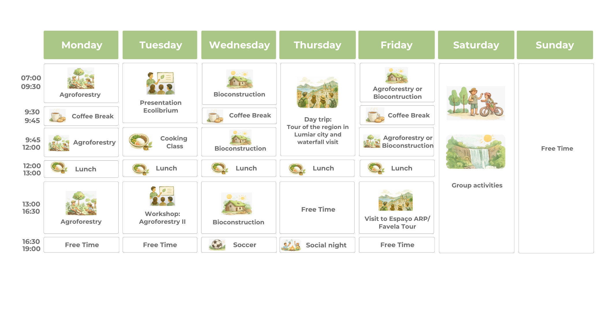 Final section of the Eco Caminhos Study Abroad Program schedule.