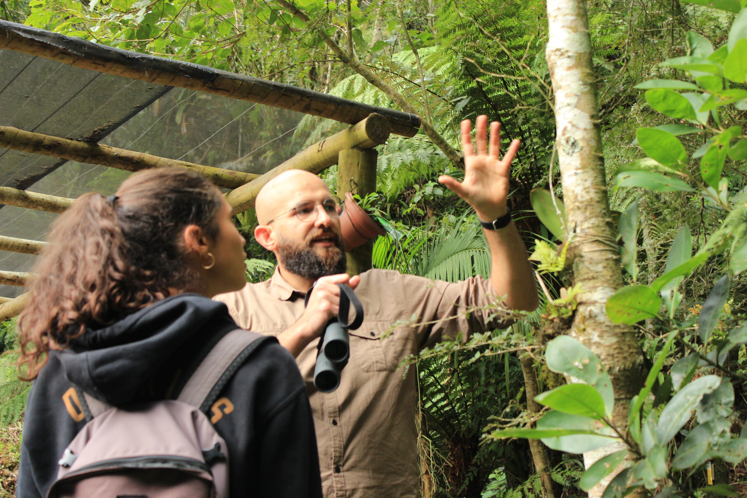 International volunteers visiting the Araçá Project during a sustainability and agroforestry experience in Brazil.